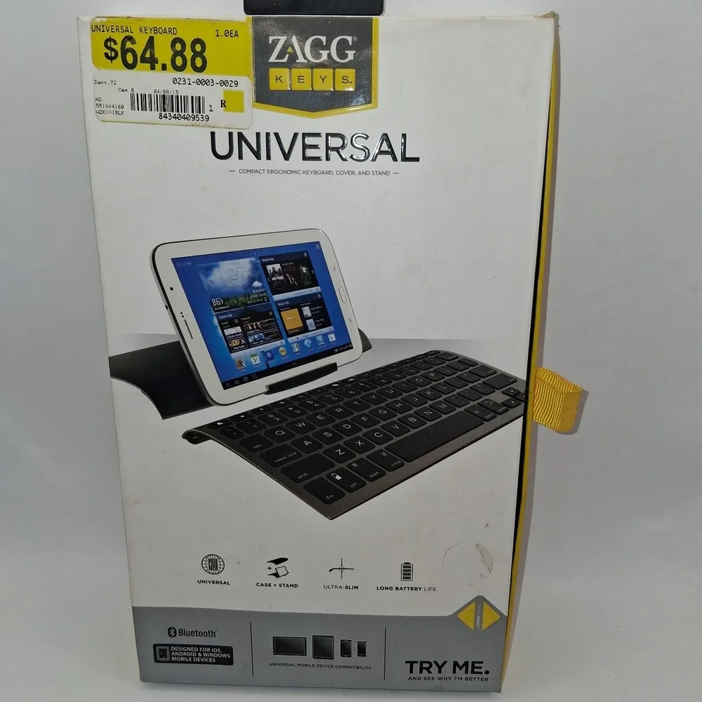 Zagg Keys Universal Compact Ergonomic Keyboard, Cover and Stand